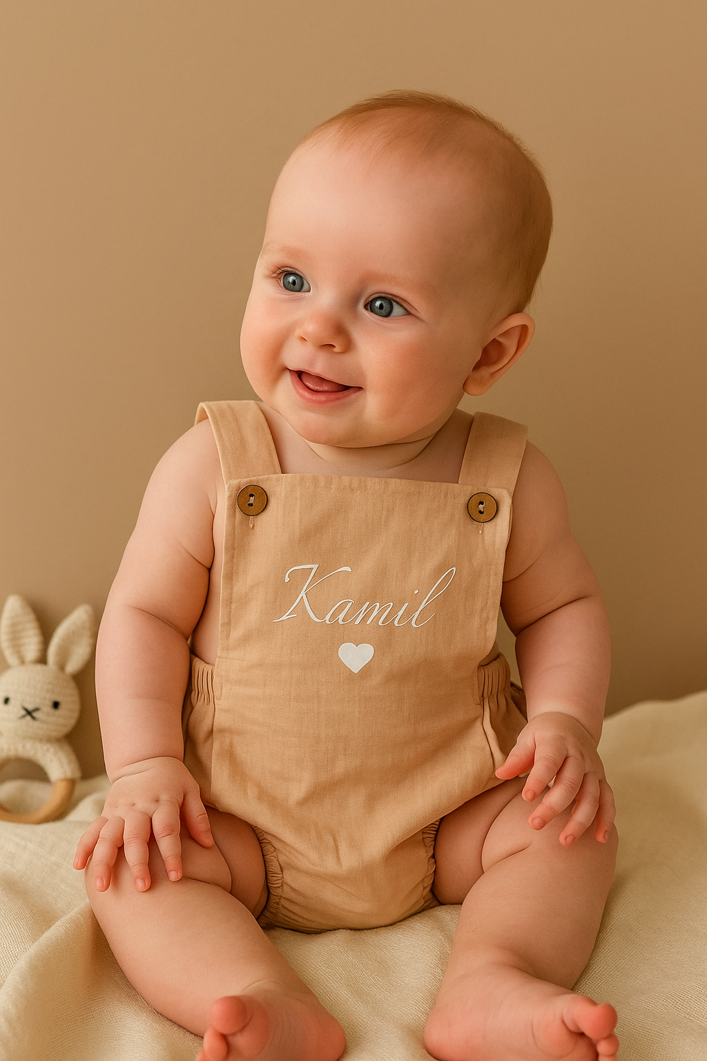Barboteuse Bébé Personnalisée – Coton Beige Doux