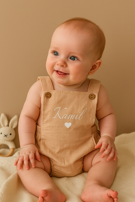 Barboteuse Bébé Personnalisée – Coton Beige Doux